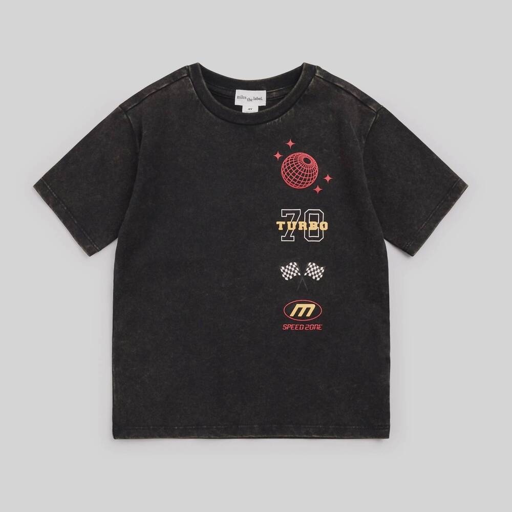 NEW MILES BABY boy's racer icon short sleeve t-shirt in mineral black